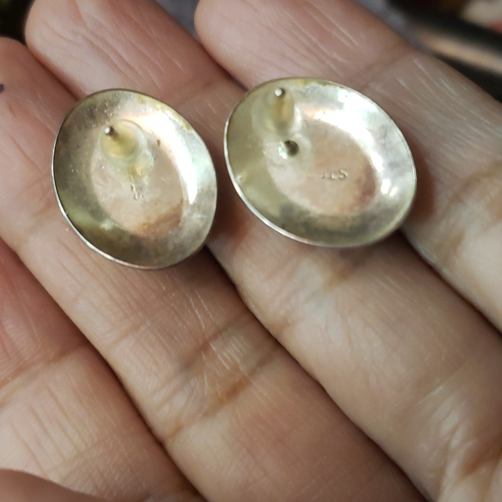 Vintage Sterling Silver Purple Cats Eye Earrings - Picture 5 of 5